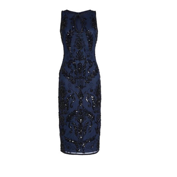 NWT Pisarro Nights Beaded Pencil‎ Dress Navy [ SZ 2 ] - Picture 7 of 7